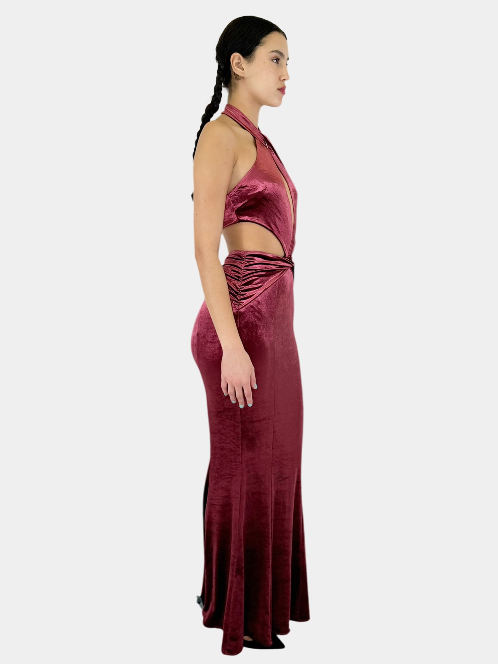 Adriana Velvet Halter Cutout Dress - Size 4