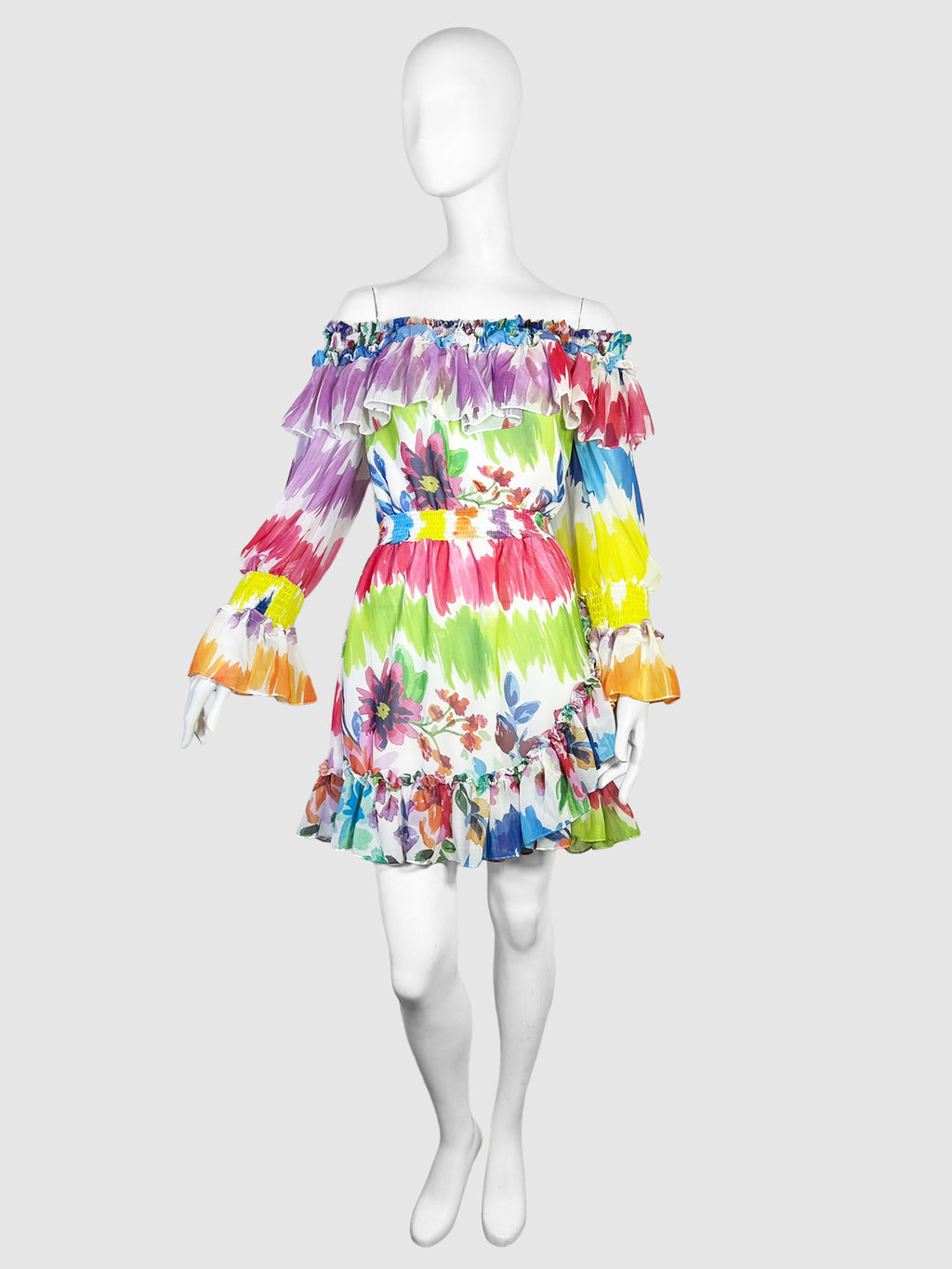 Floral Print Ruffle Trim Dress - Size S