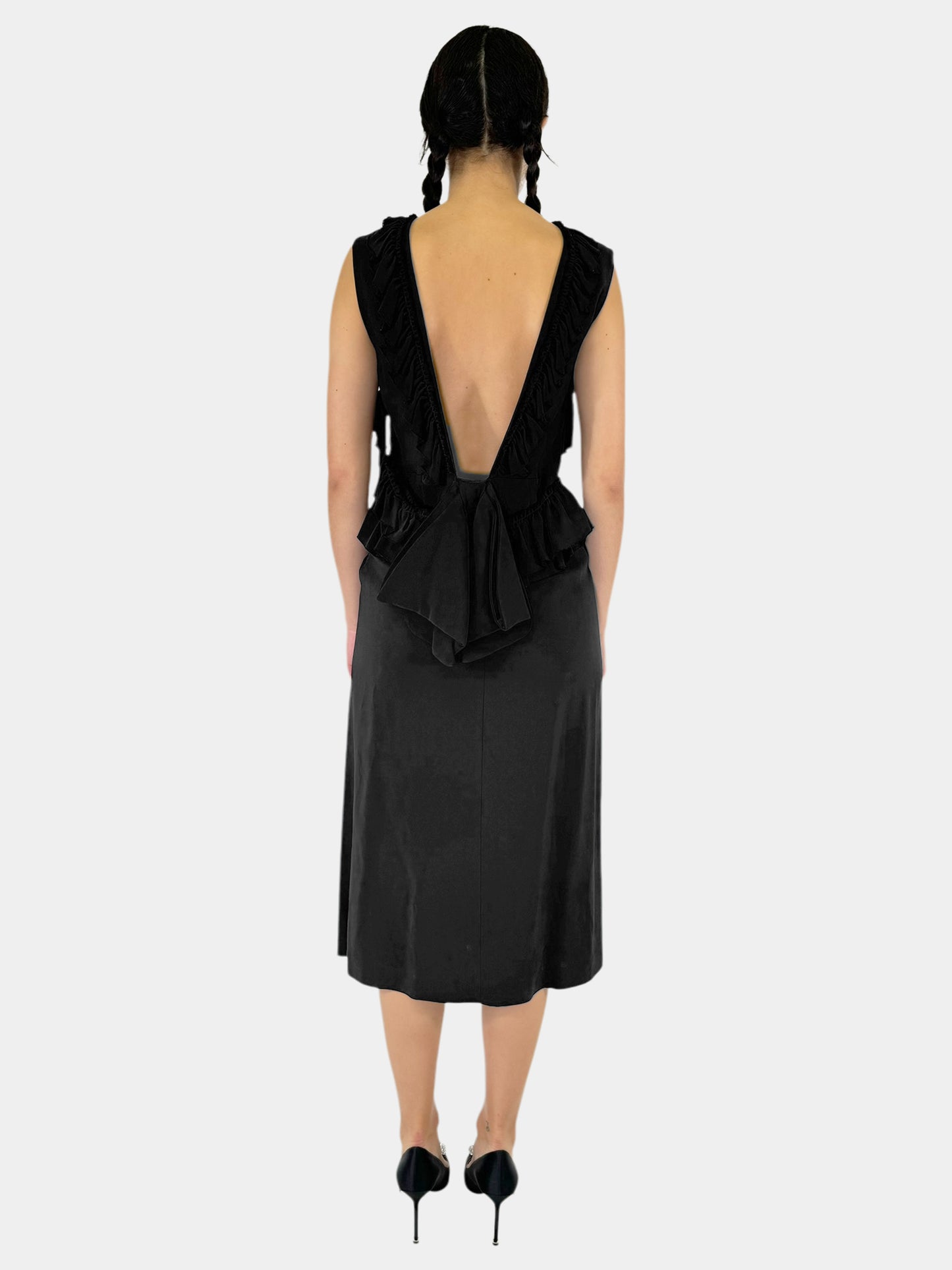 Ruffle Low Back Midi Dress - Size 6