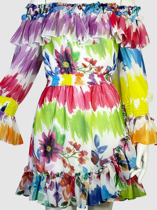 PatBO Floral Print Ruffle Trim Dress - Size S