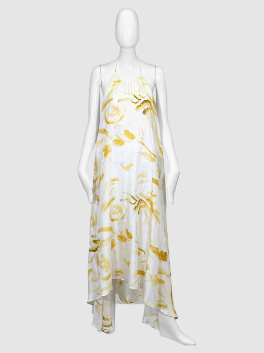 Abstract Print Silk Midi Dress - Size L