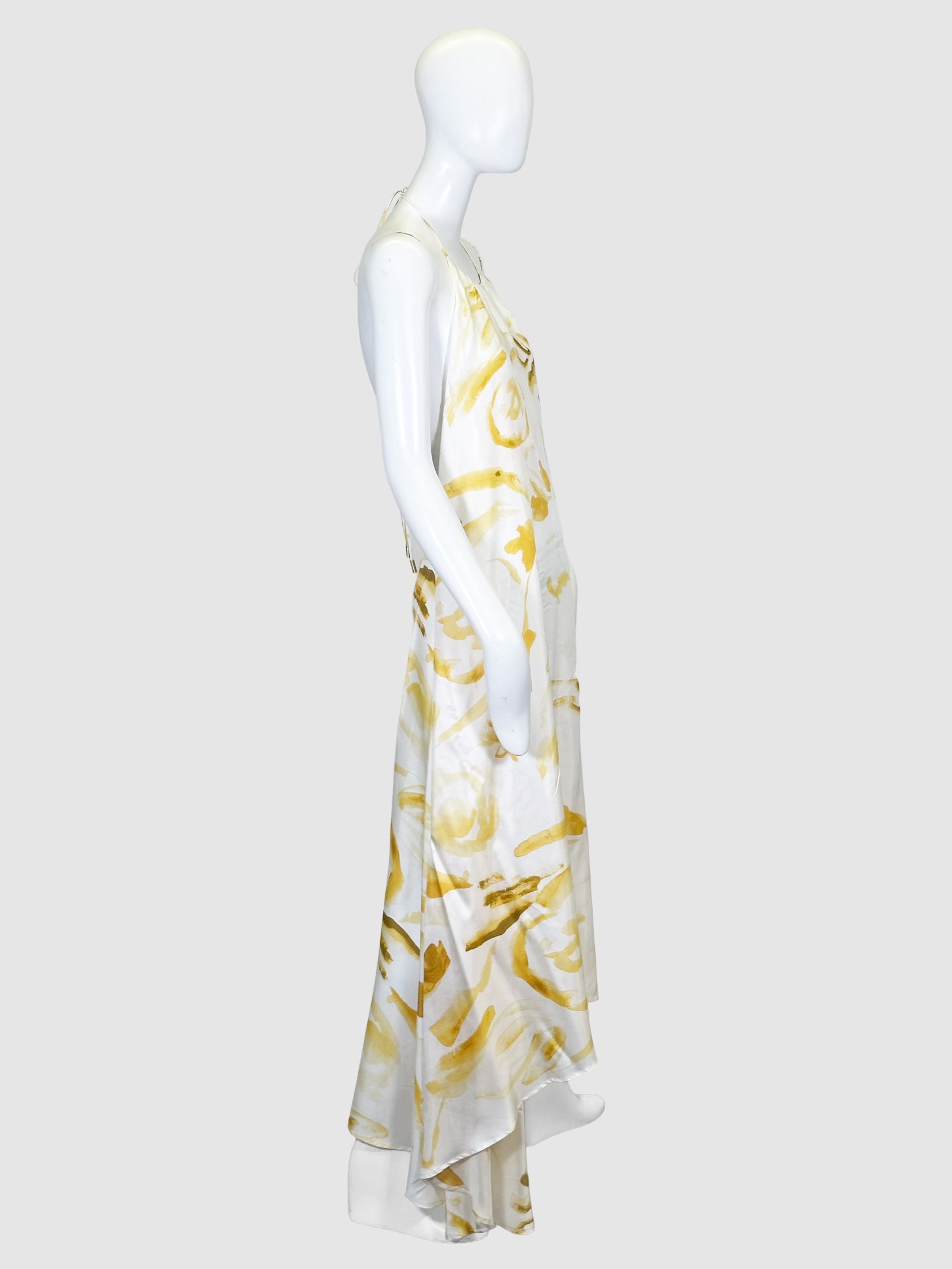 Abstract Print Silk Midi Dress - Size L