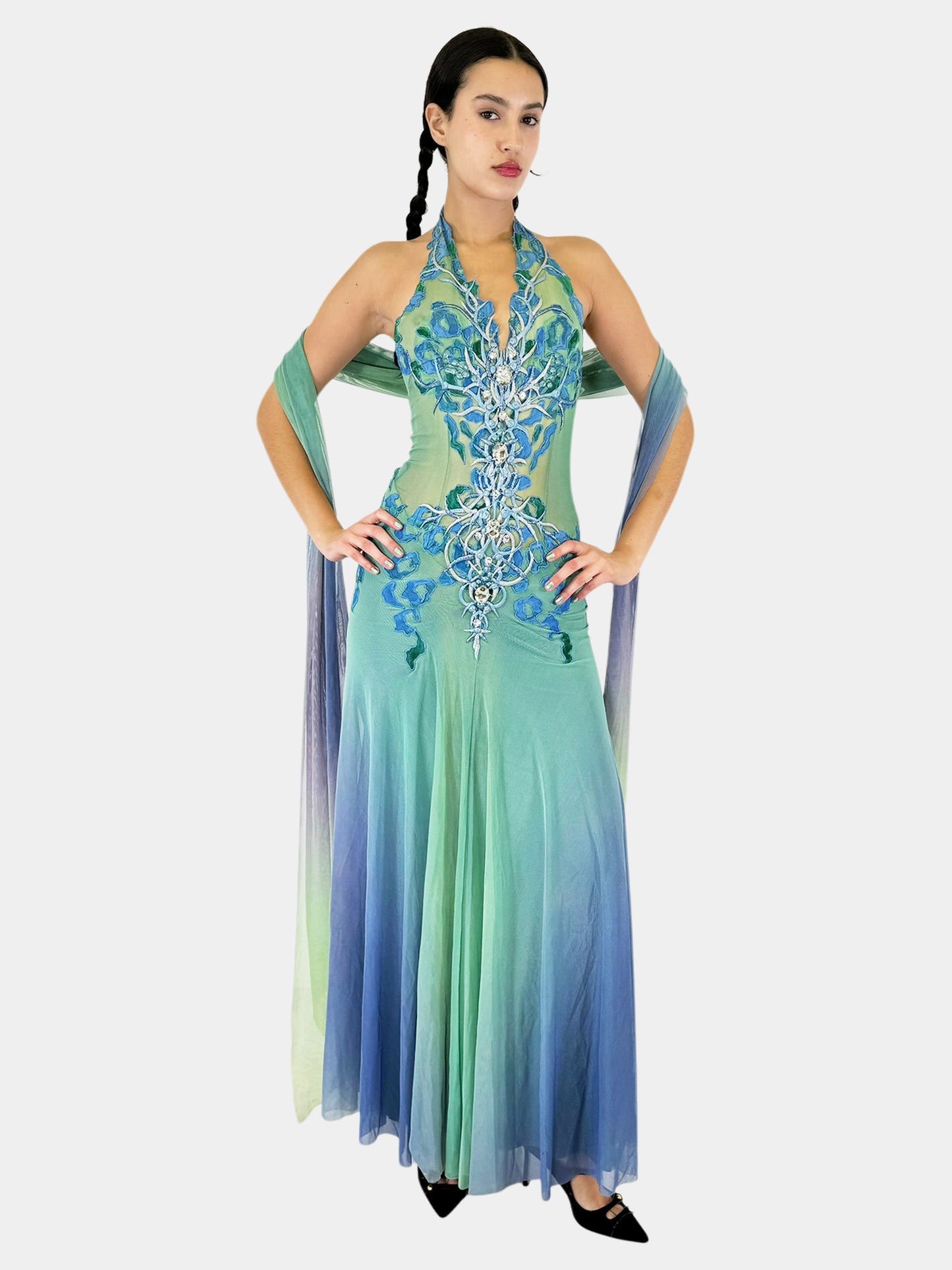 Halter Gradient Rhinestone Gown - Size M