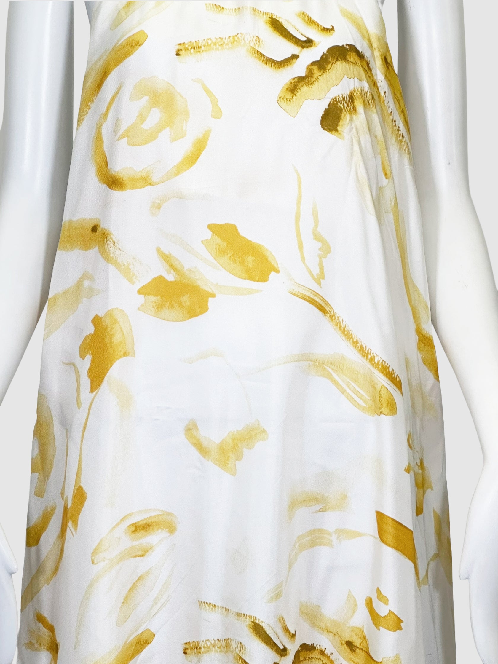 Abstract Print Silk Midi Dress - Size L