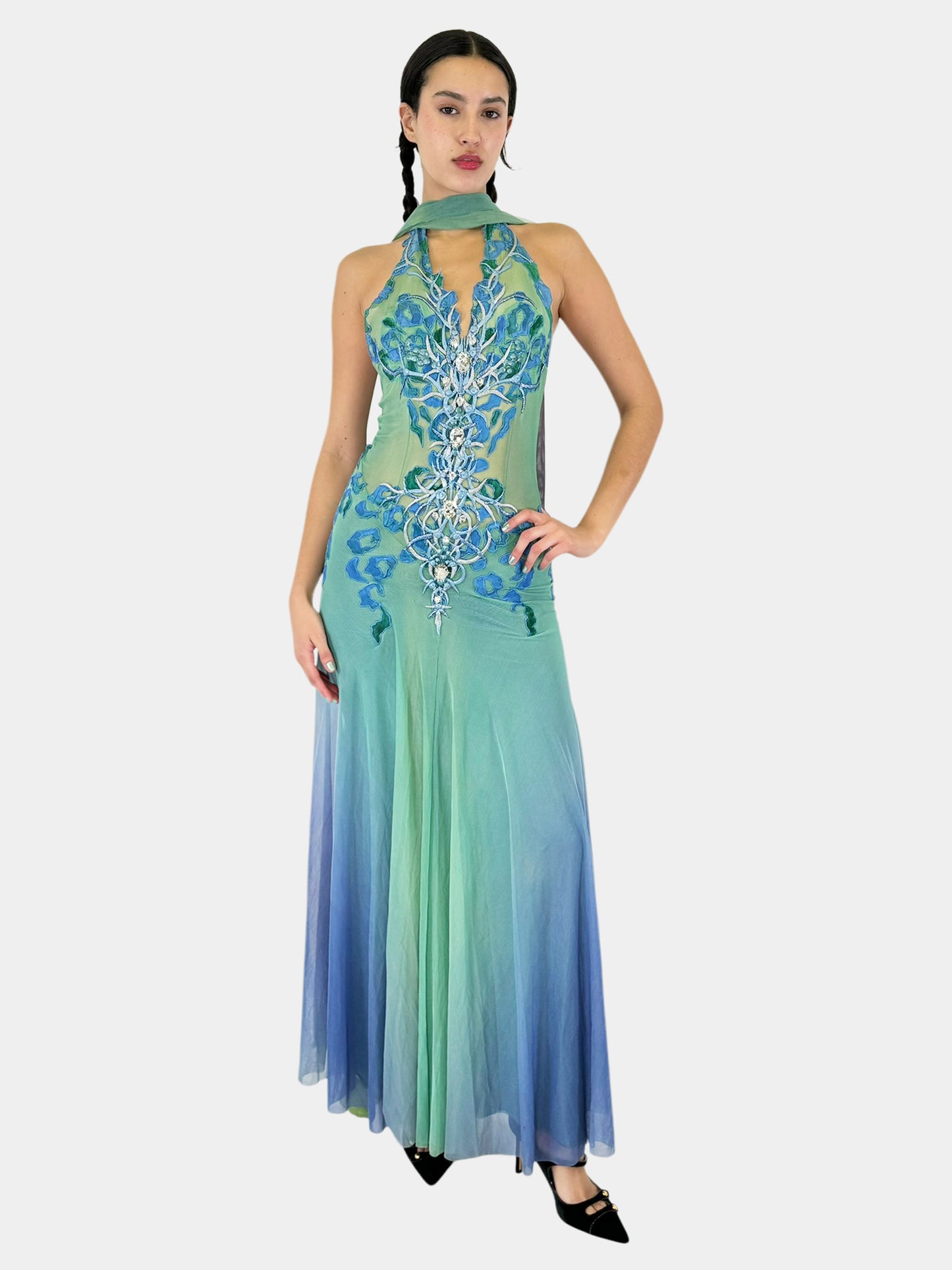 Halter Gradient Rhinestone Gown - Size M