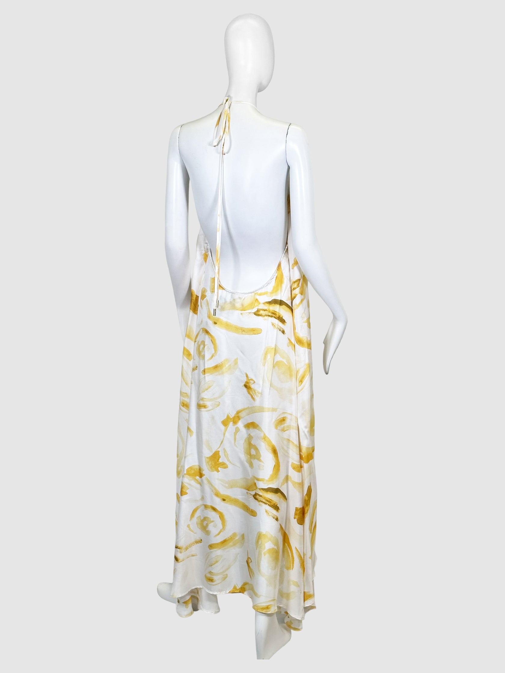 Abstract Print Silk Midi Dress - Size L