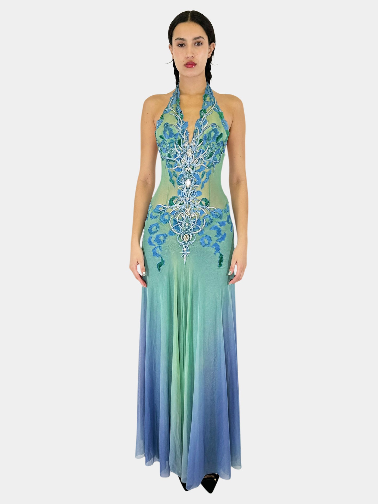 Halter Gradient Rhinestone Gown - Size M