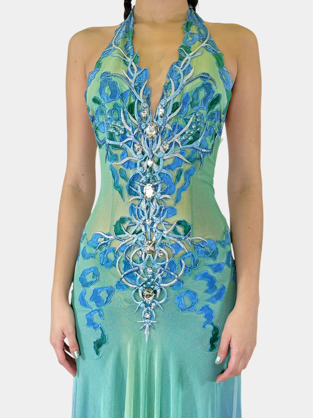 Halter Gradient Rhinestone Gown