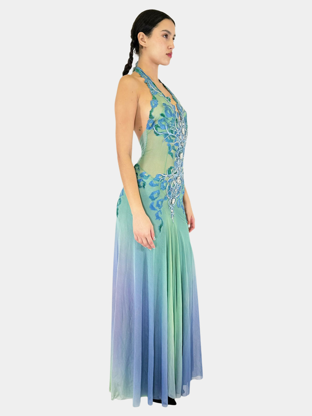 Halter Gradient Rhinestone Gown