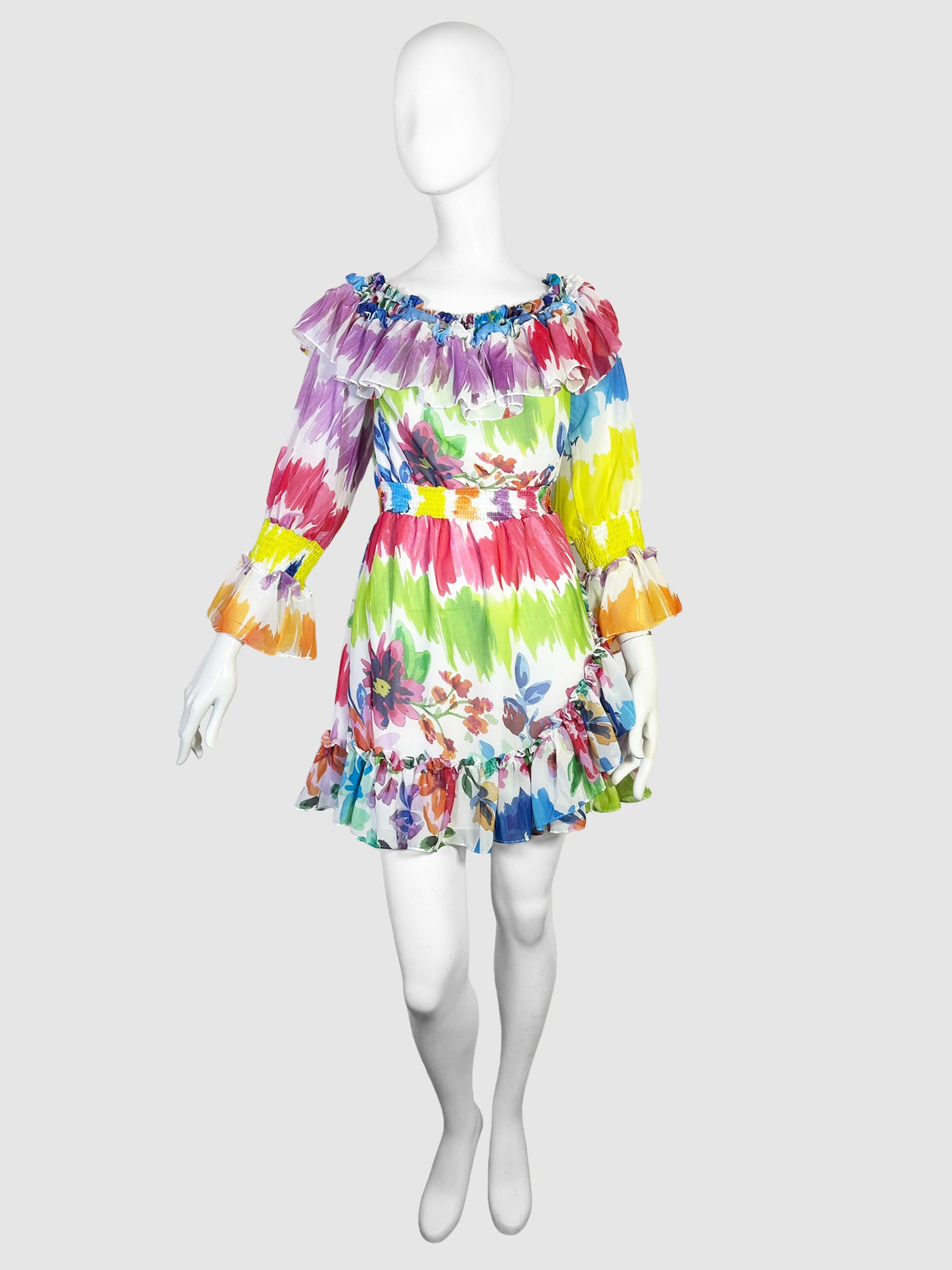 Floral Print Ruffle Trim Dress - Size S