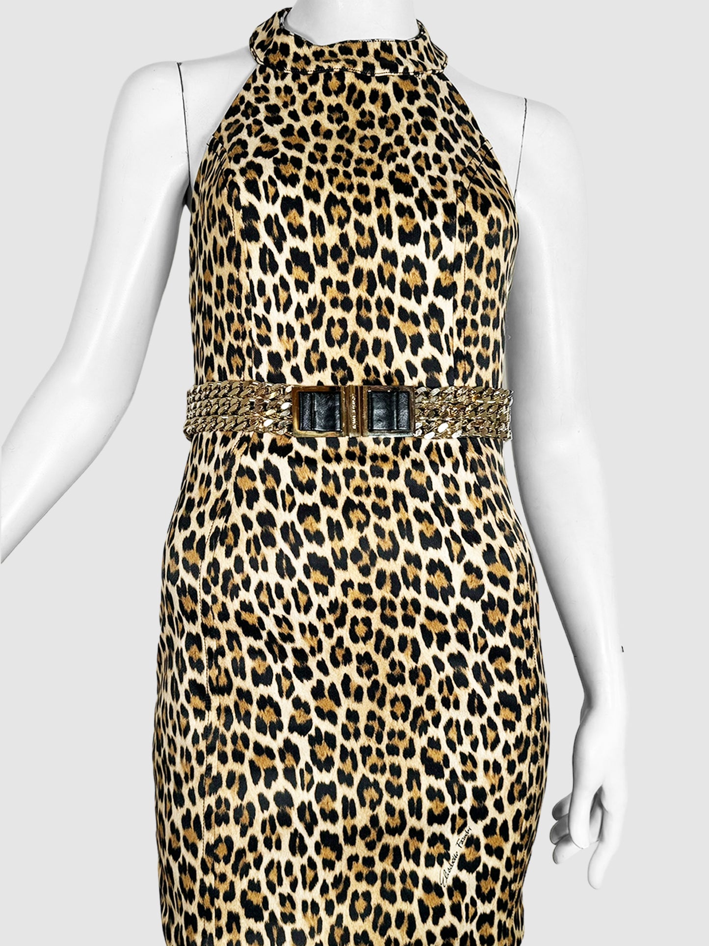 Leopard Print Halter Dress - Size 42