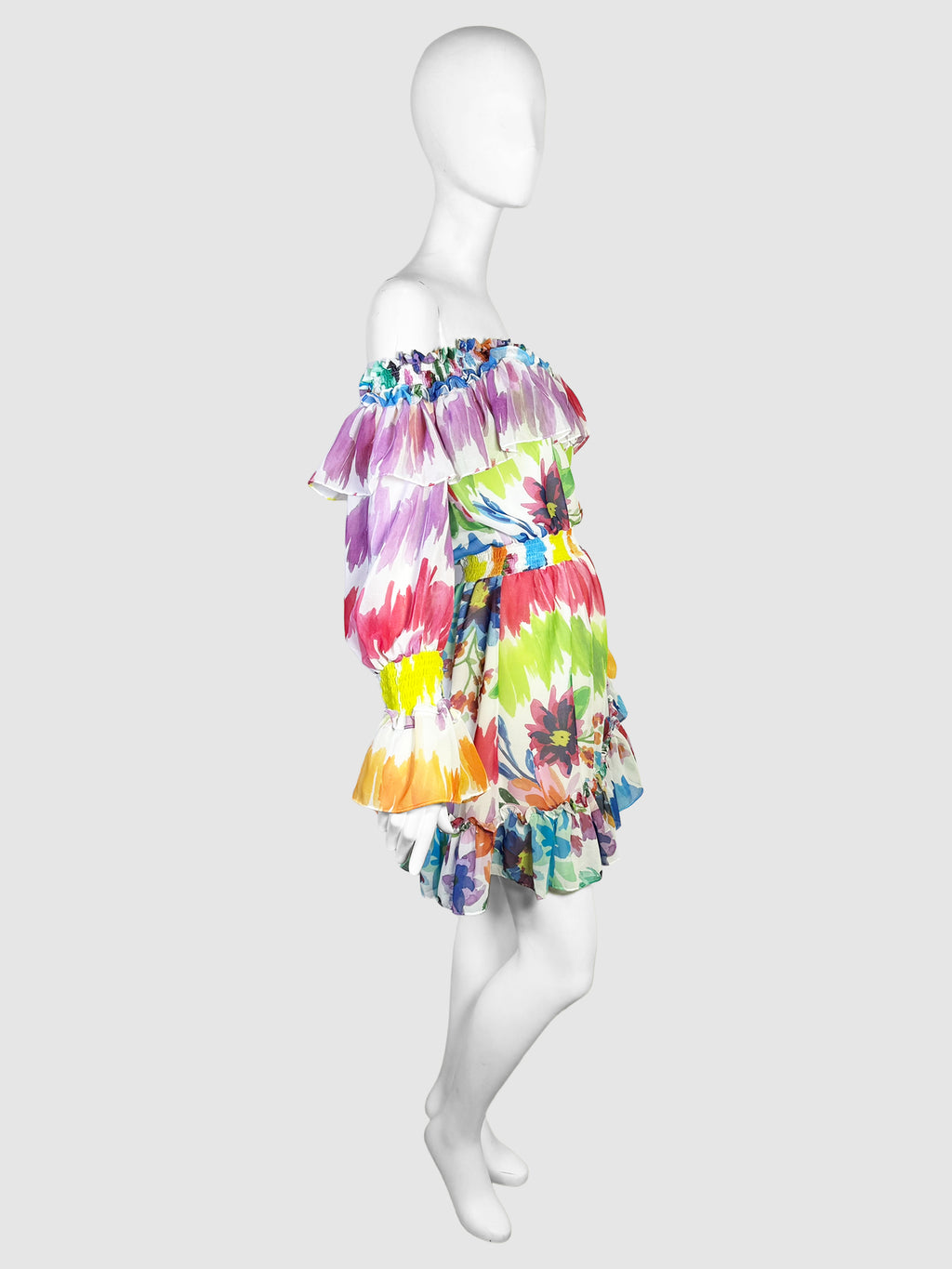 Floral Print Ruffle Trim Dress - Size S