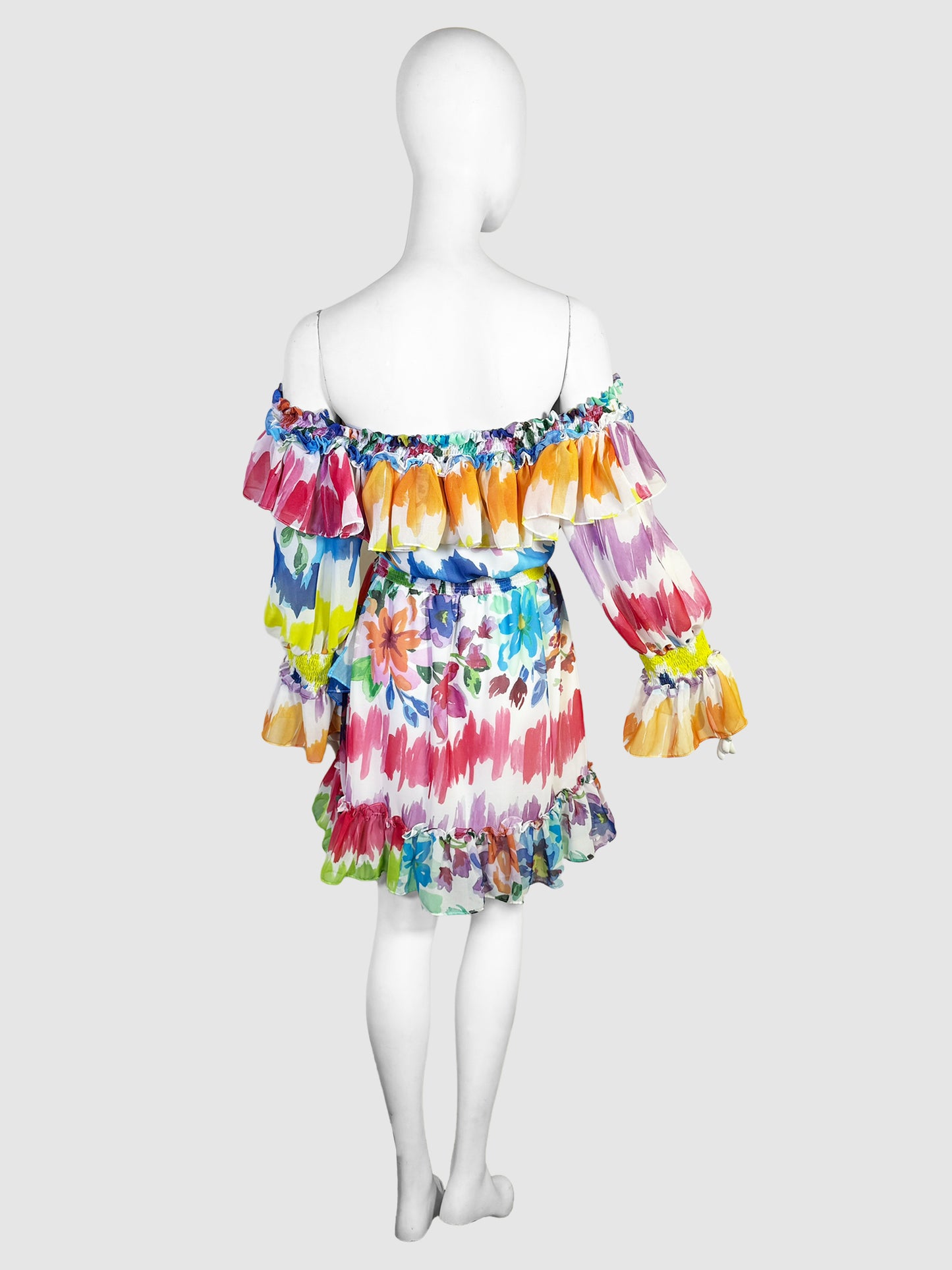 Floral Print Ruffle Trim Dress - Size S