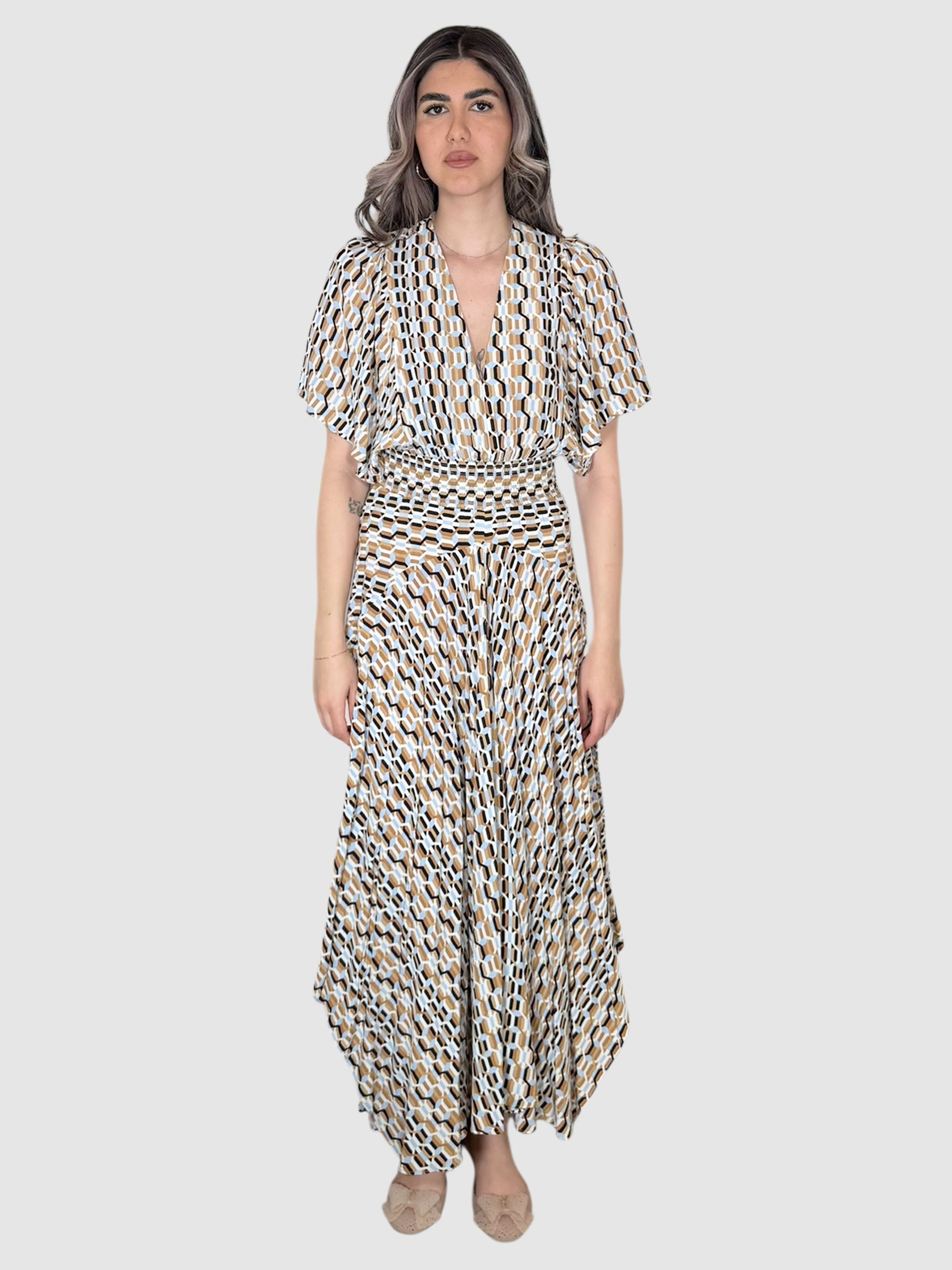 asymmetrical neck geometric midi dress Taller Marmo Nina Fringed Geometric Midi Dress - Blue