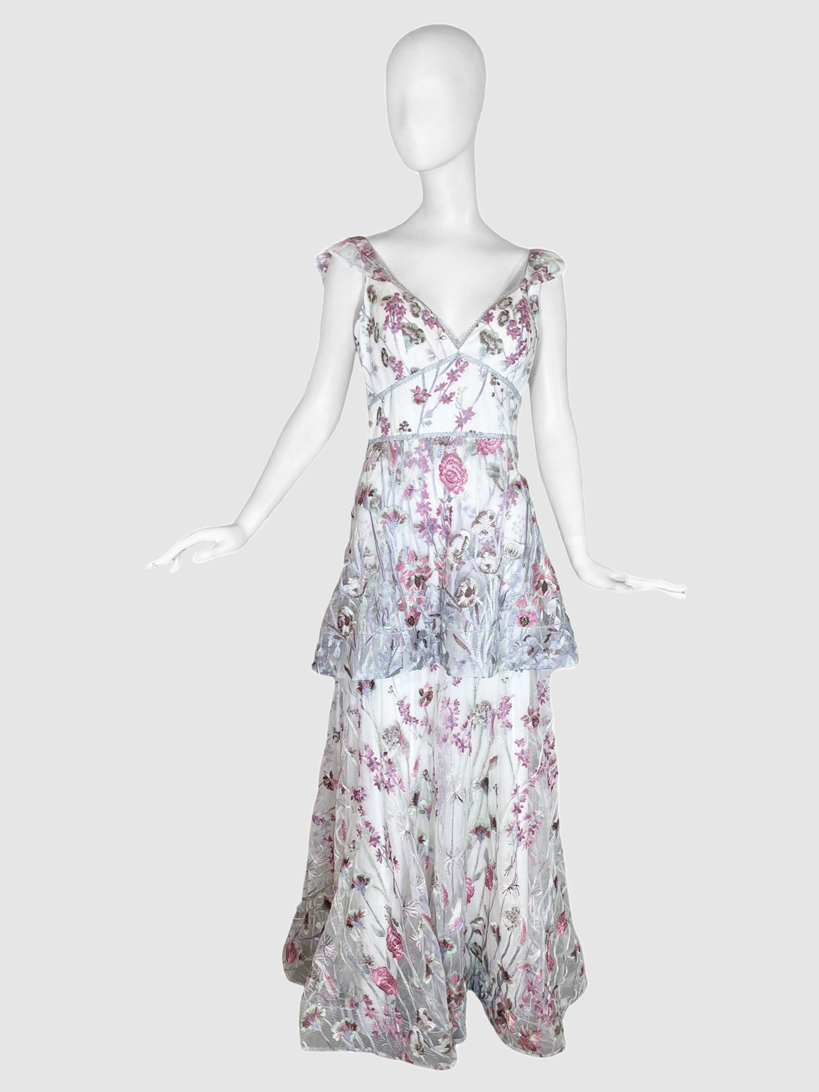 Marchesa Notte Tiered Floral Print Maxi Dress - Size 4