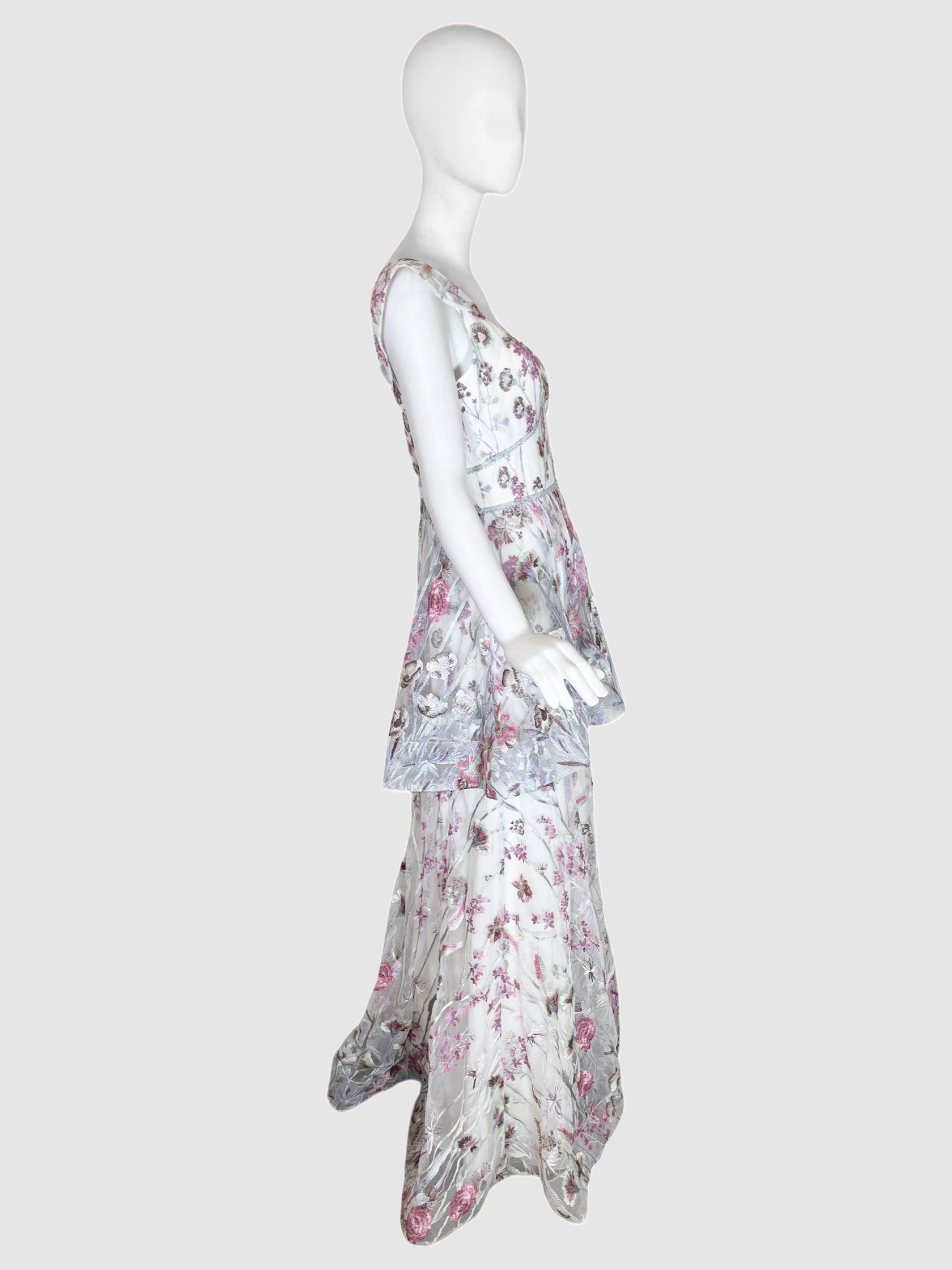 Marchesa Notte Tiered Floral Print Maxi Dress - Size 4
