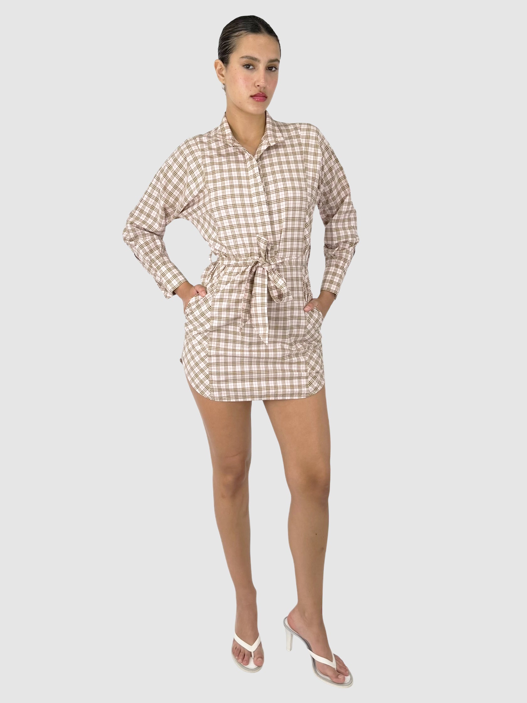 Belted Check Dress