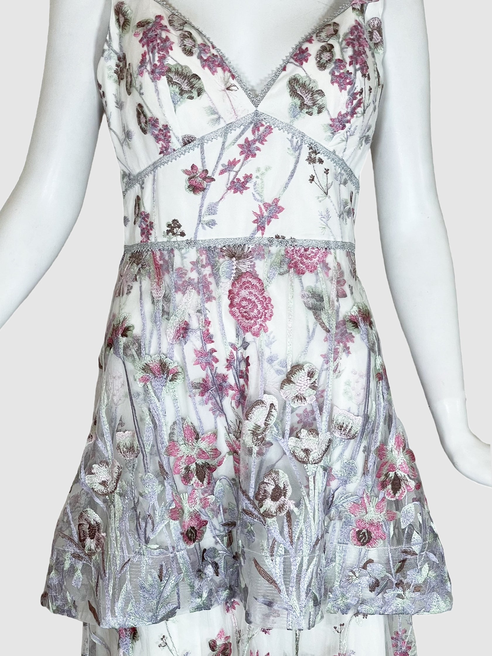 Marchesa Notte Tiered Floral Print Maxi Dress - Size 4