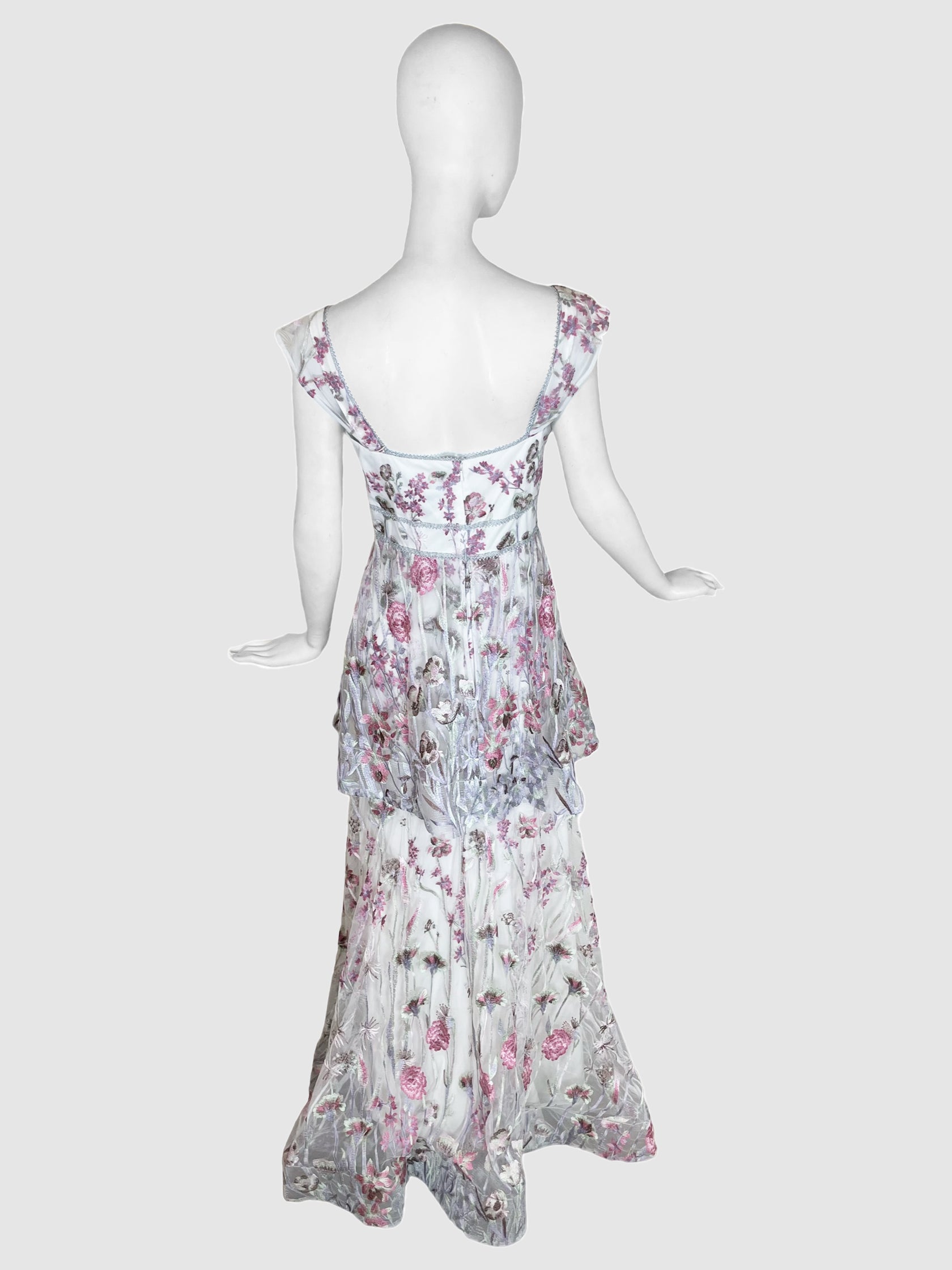 Marchesa Notte Tiered Floral Print Maxi Dress - Size 4