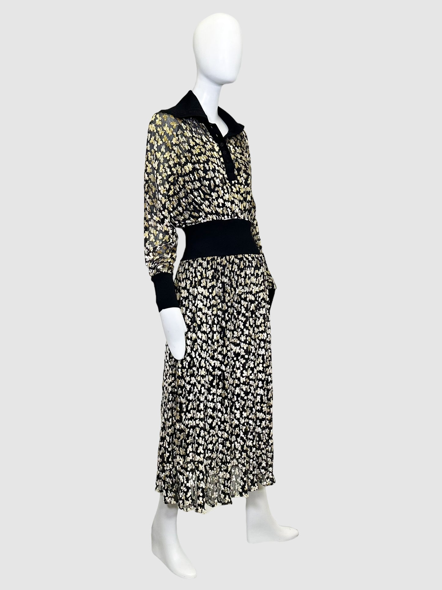Tory Burch Floral Print Mesh and Velvet Maxi Dress - Size 4