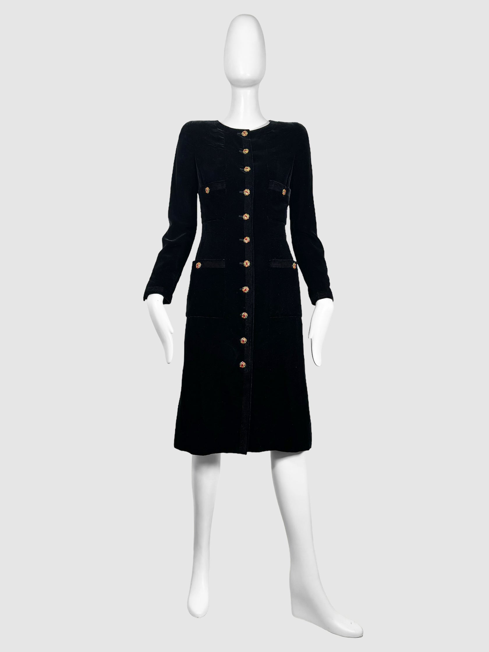 Velvet Gripoix Button-Up Dress - Size 36