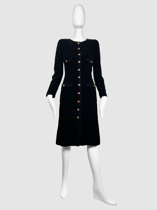 Chanel Velvet Gripoix Button Dress - Size 36