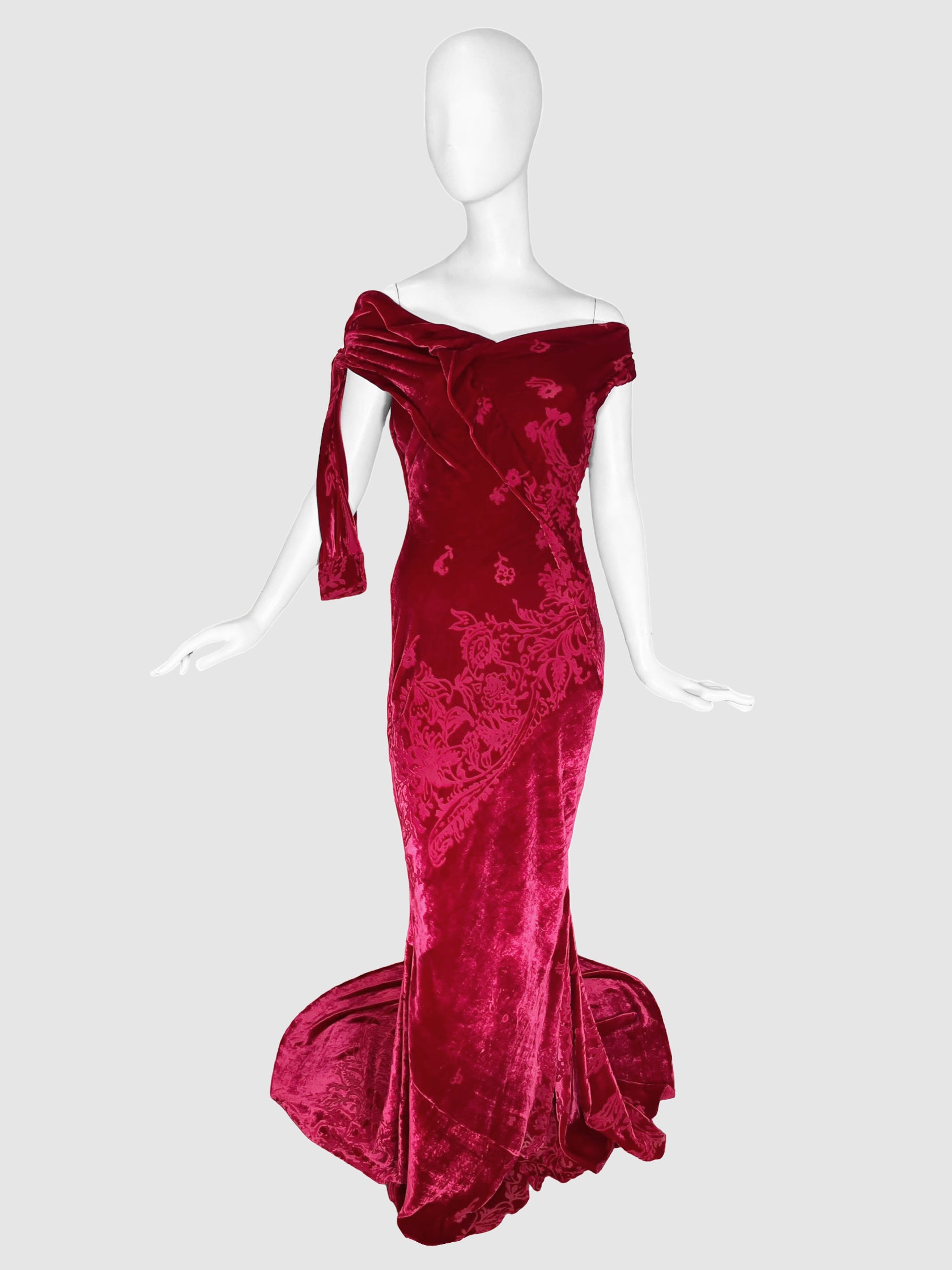 John Galliano Vintage Velvet Jacquard Evening Gown - Size 6
