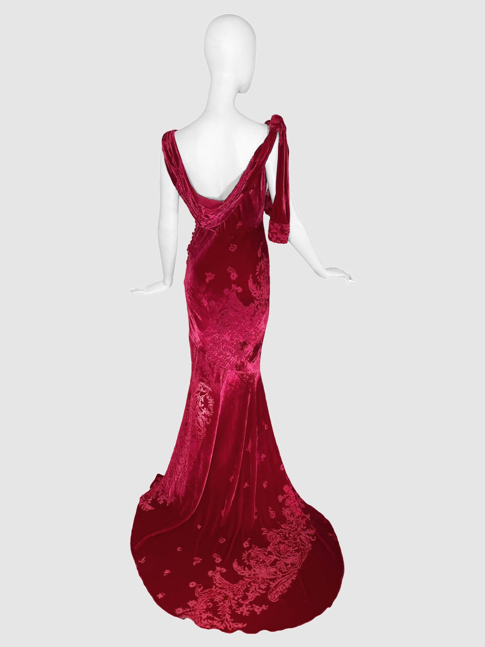John Galliano Vintage Velvet Jacquard Evening Gown - Size 6