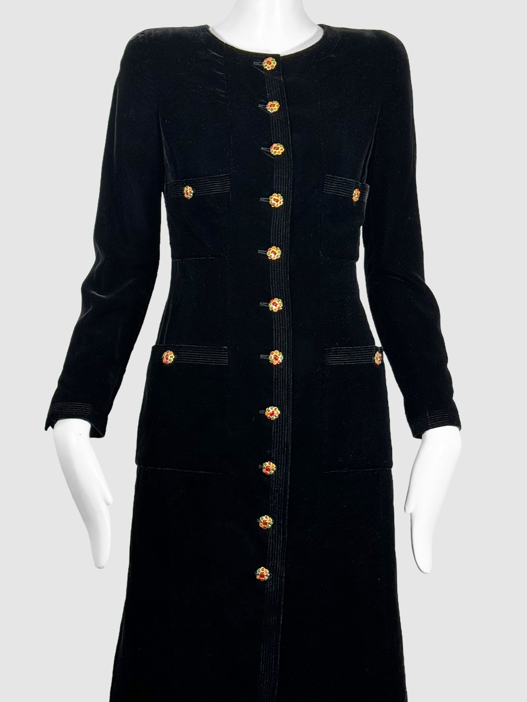 Velvet Gripoix Button-Up Dress - Size 36