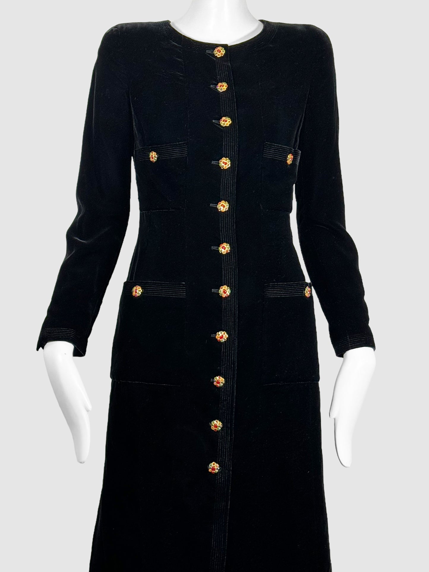 Chanel Velvet Gripoix Button Dress - Size 36