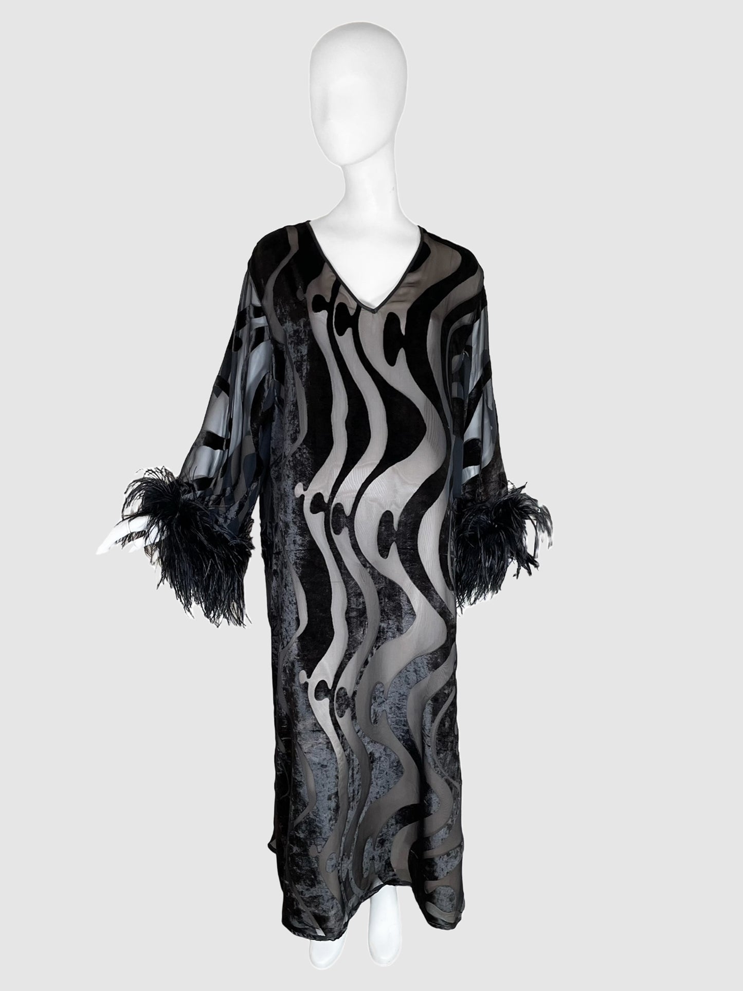 Valentino Feather Trim Maxi Dress - Size L