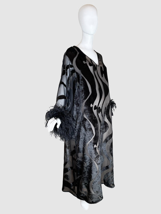 Valentino Feather Trim Maxi Dress - Size L