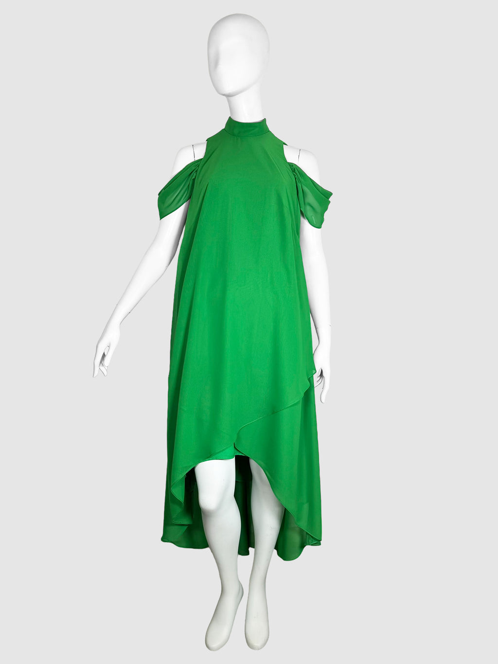 Tomé Green High Neck Cold Shoulder High Low Midi Dress Size Small/Medium Consignment Secondhand Designer Luxury Resale Toronto Trendy