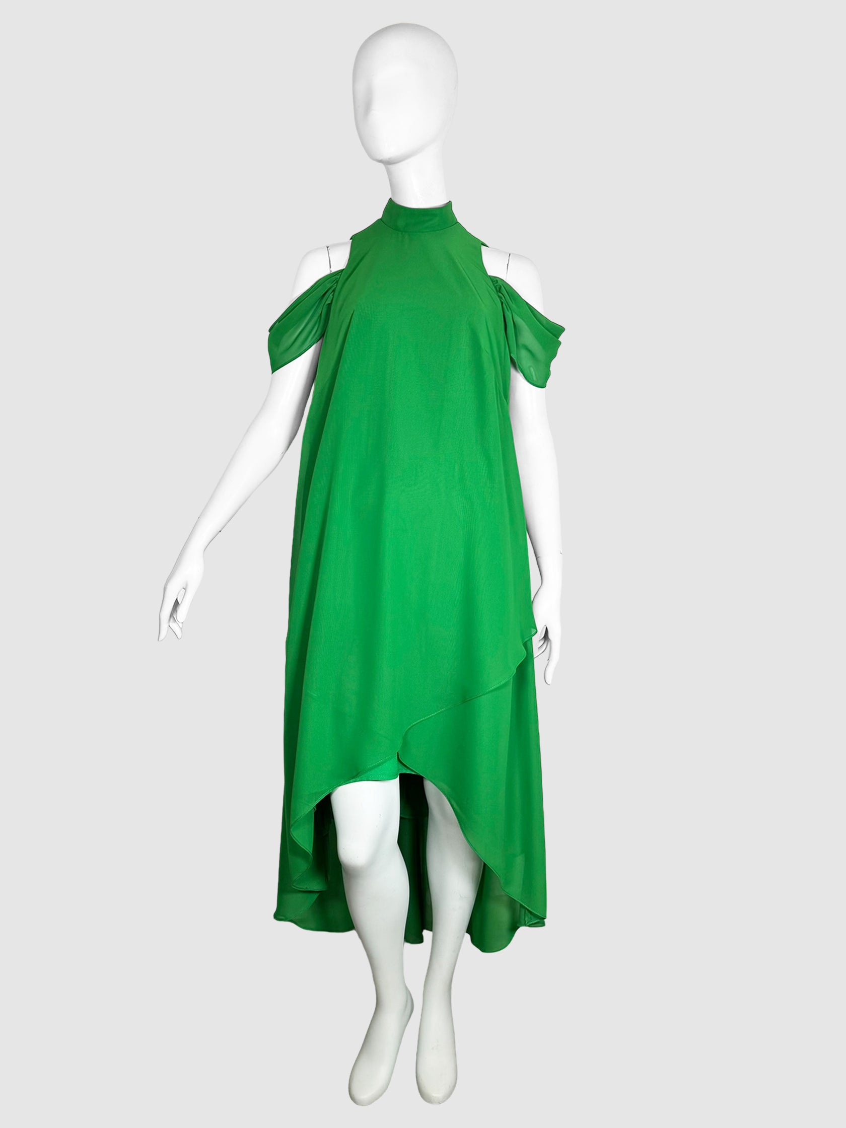 Tomé Green High Neck Cold Shoulder High Low Midi Dress Size Small/Medium Consignment Secondhand Designer Luxury Resale Toronto Trendy