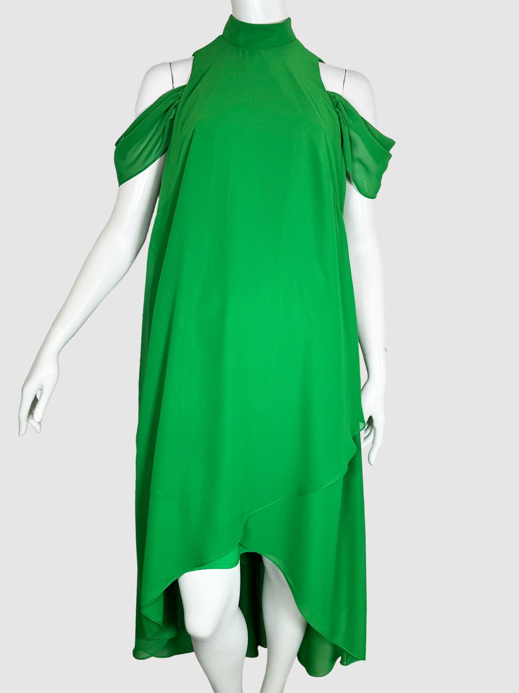 Tomé Green High Neck Cold Shoulder High Low Midi Dress Size Small/Medium Consignment Secondhand Designer Luxury Resale Toronto Trendy