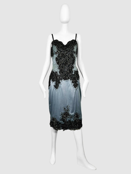 Sequin Embellished Satin Dress - Size 12