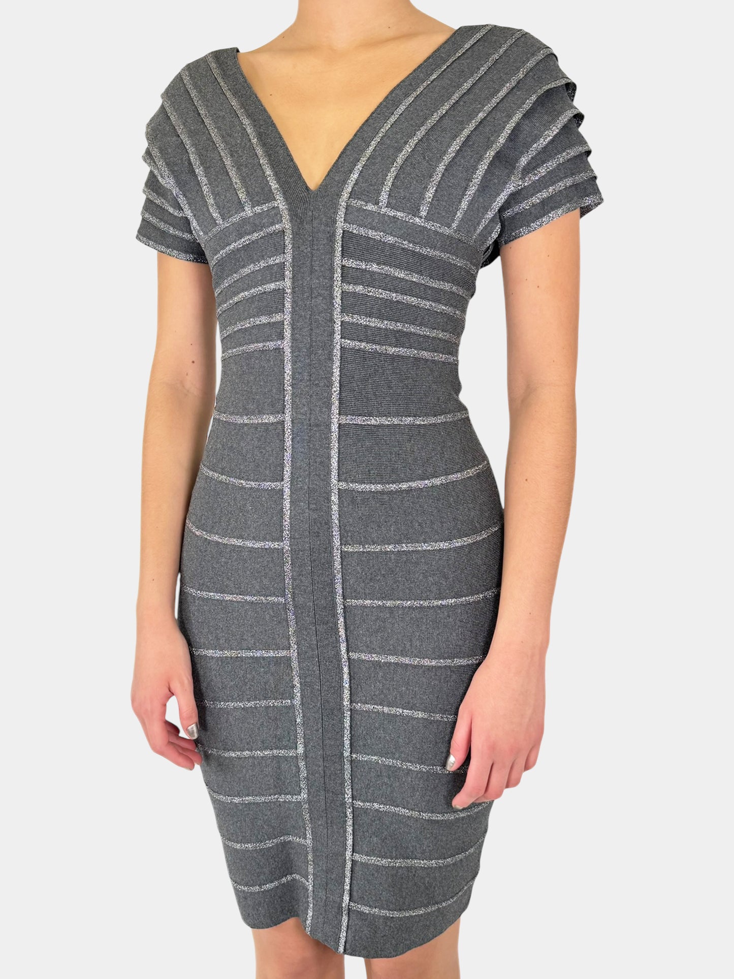 V-Neck Knit Bandage Dress - Size M