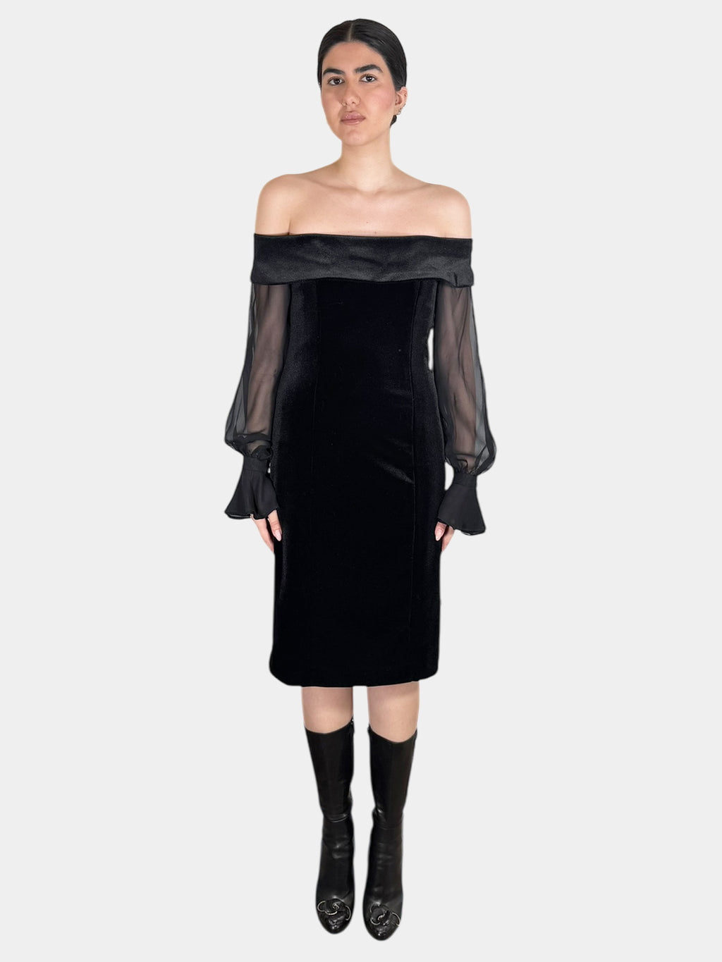 Velour Off-the-Shoulder Dress