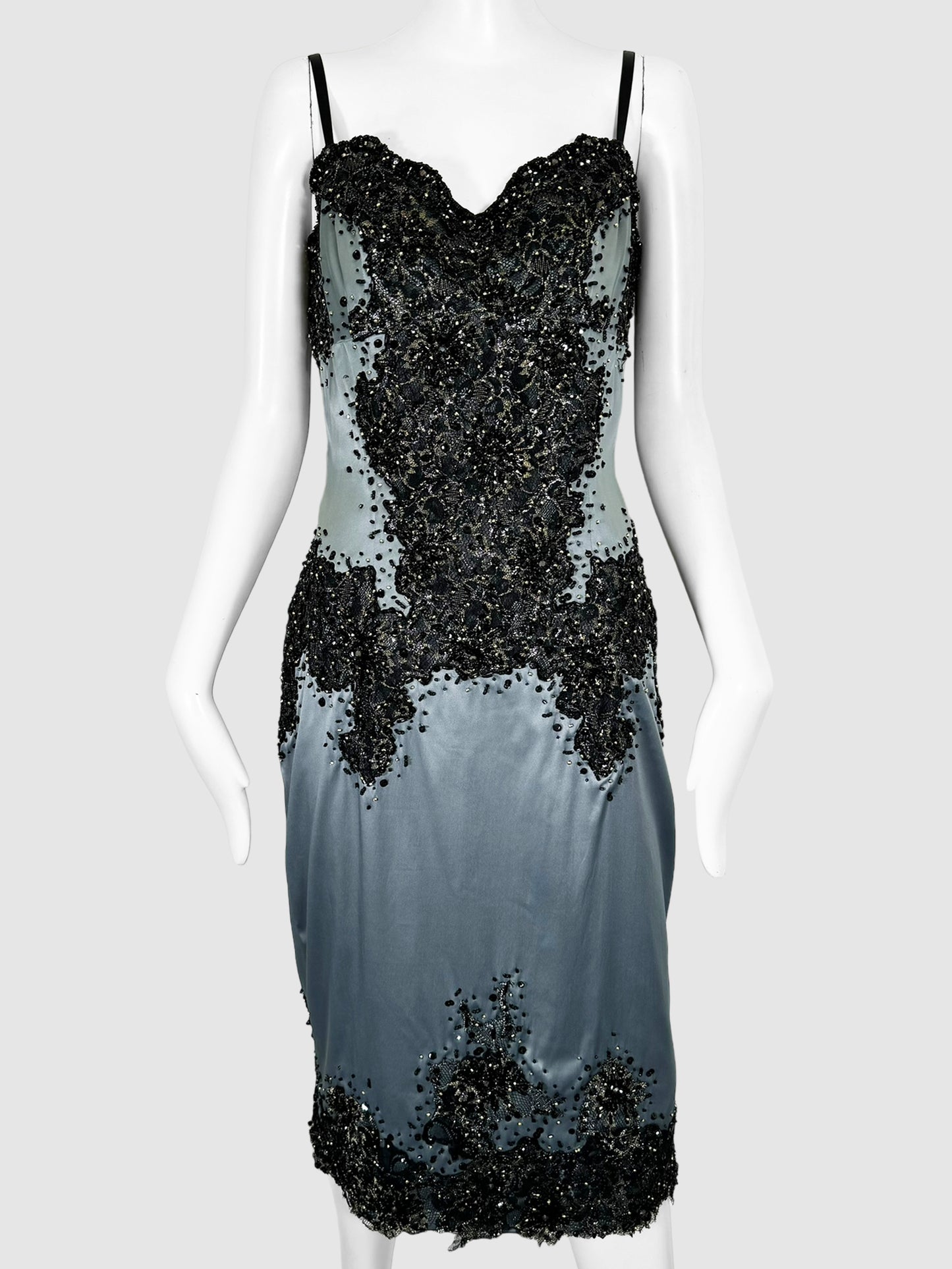 Sequin Embellished Satin Dress - Size 12