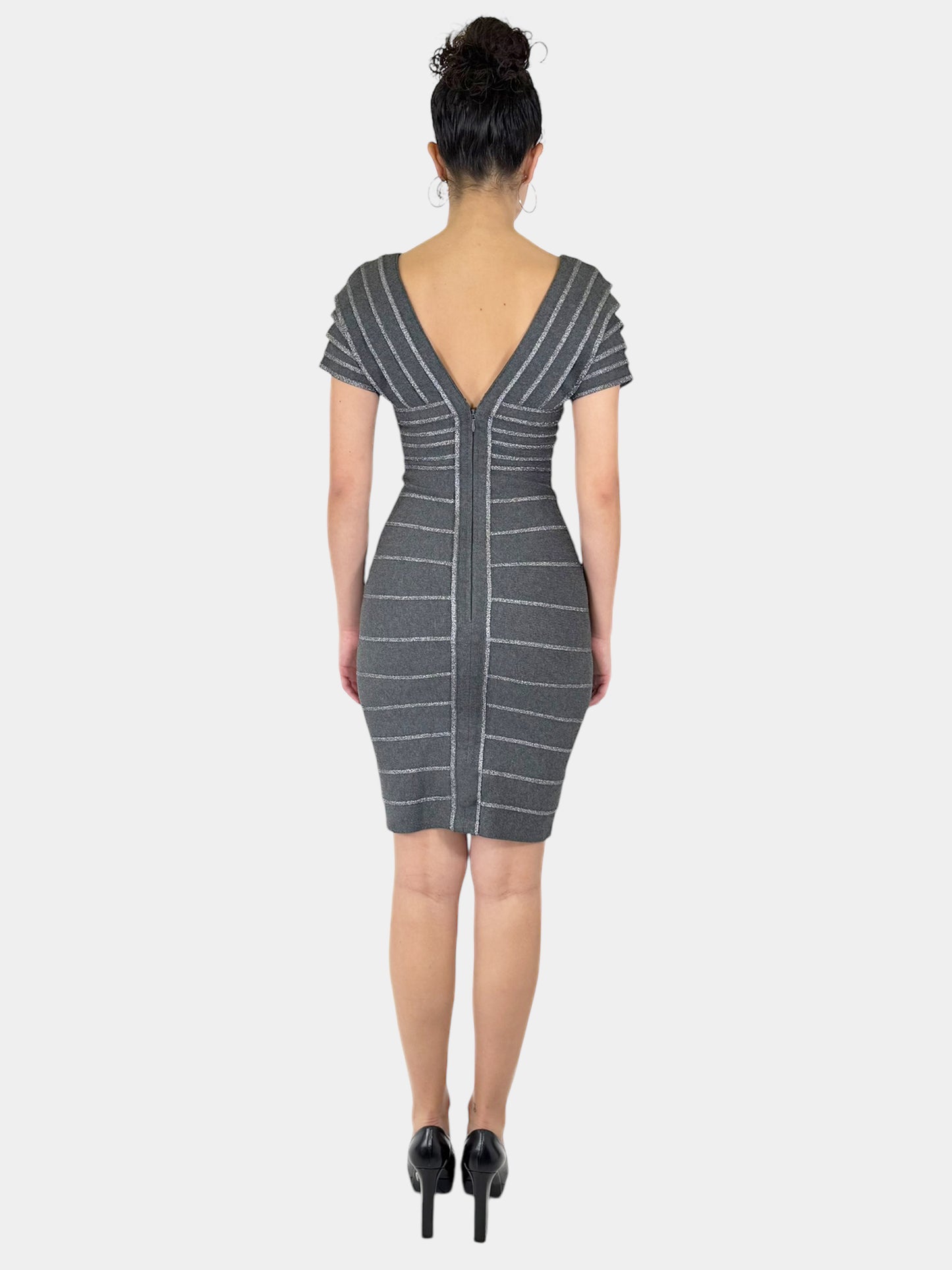 V-Neck Knit Bandage Dress - Size M