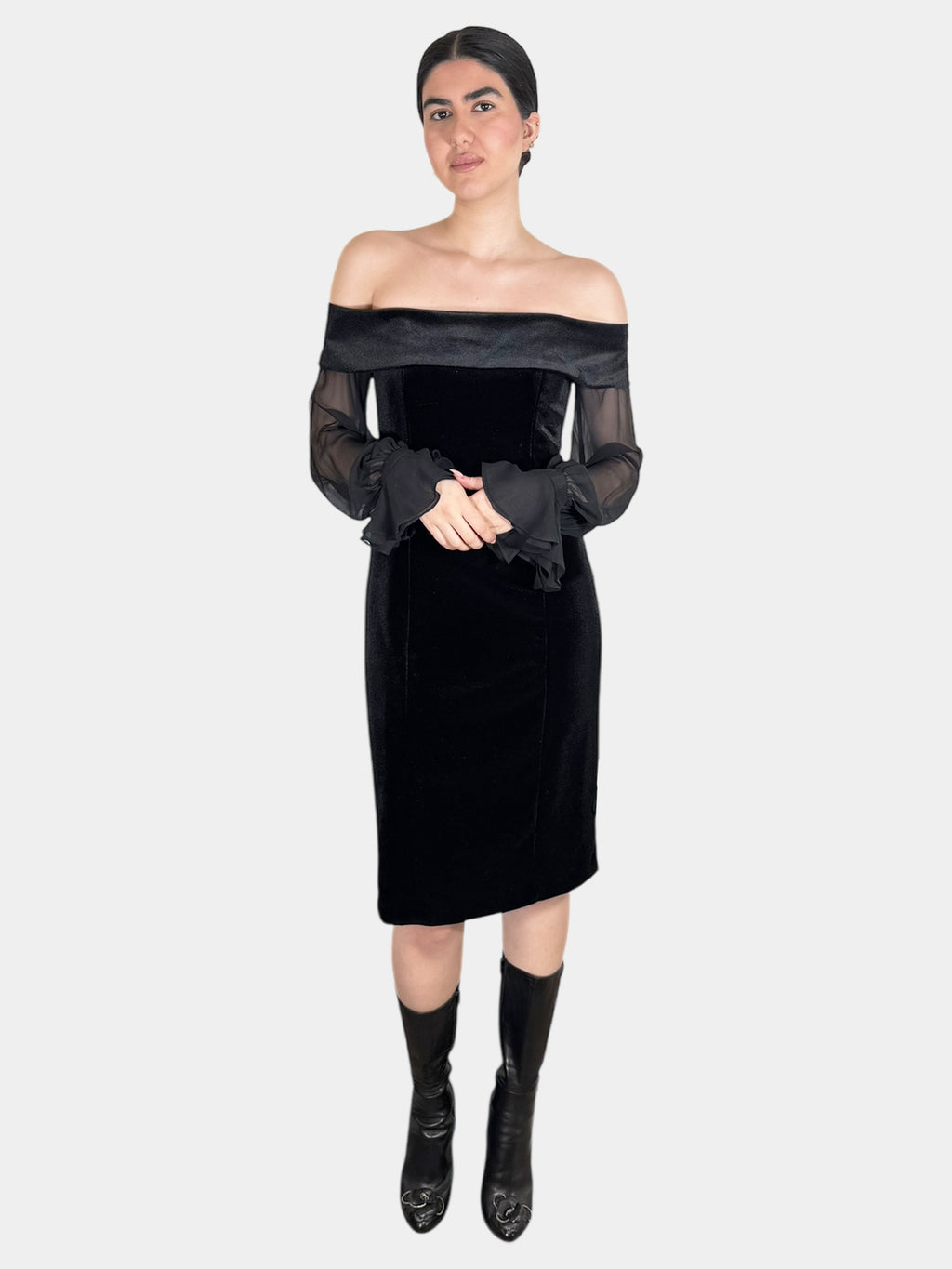 Velour Off-the-Shoulder Dress