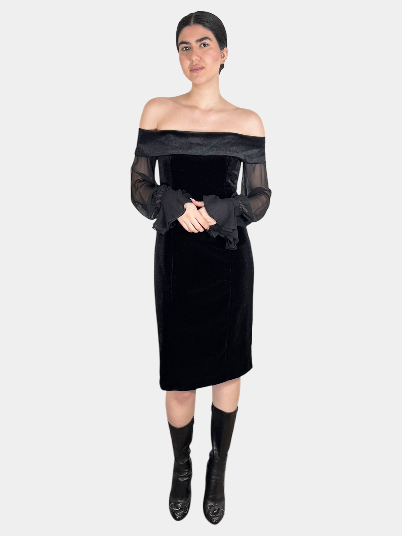 Velour Off-the-Shoulder Dress