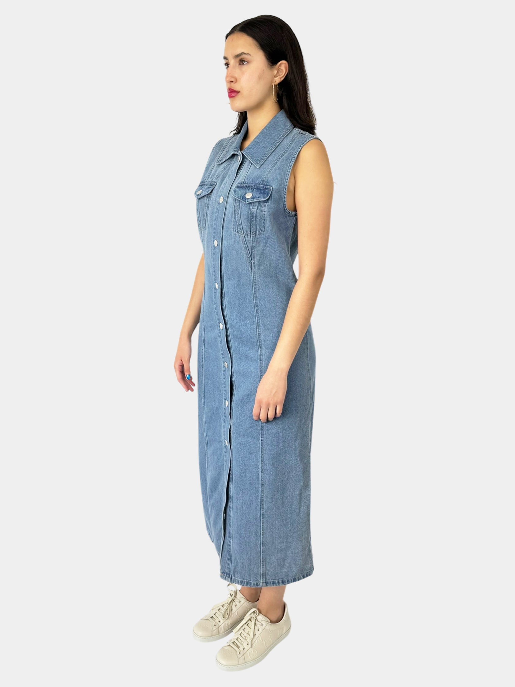 Denim Button-Up Midi Dress