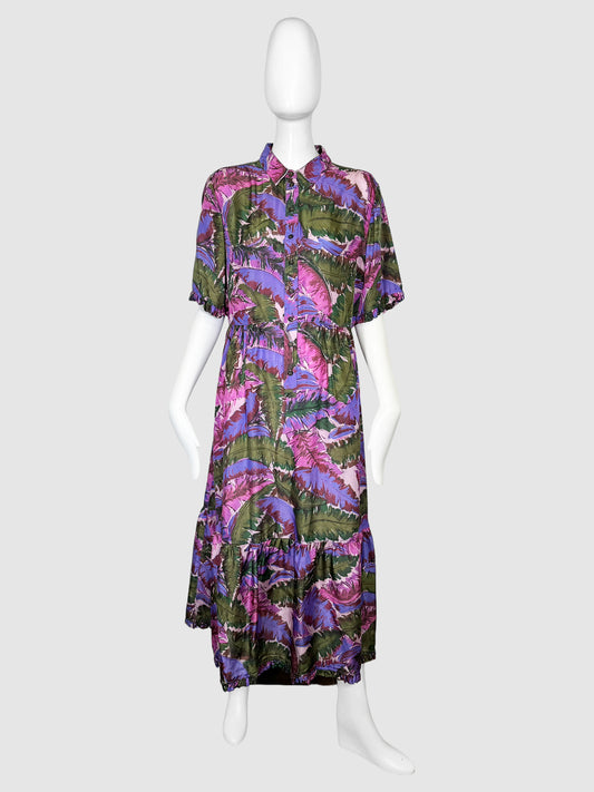 Printed Ruffle Trim Maxi Dress - Size 3