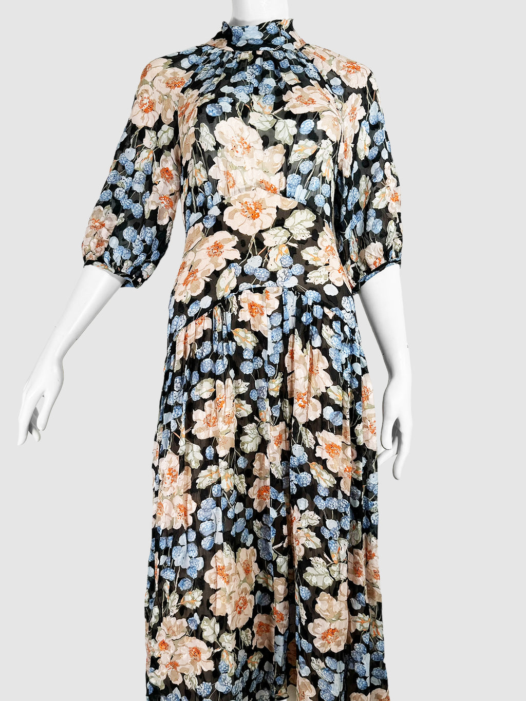 Rebecca Taylor Multicolour Floral Print High Neck Midi Dress Size 2 Consignment Secondhand Designer Luxury Resale Toronto Trendy