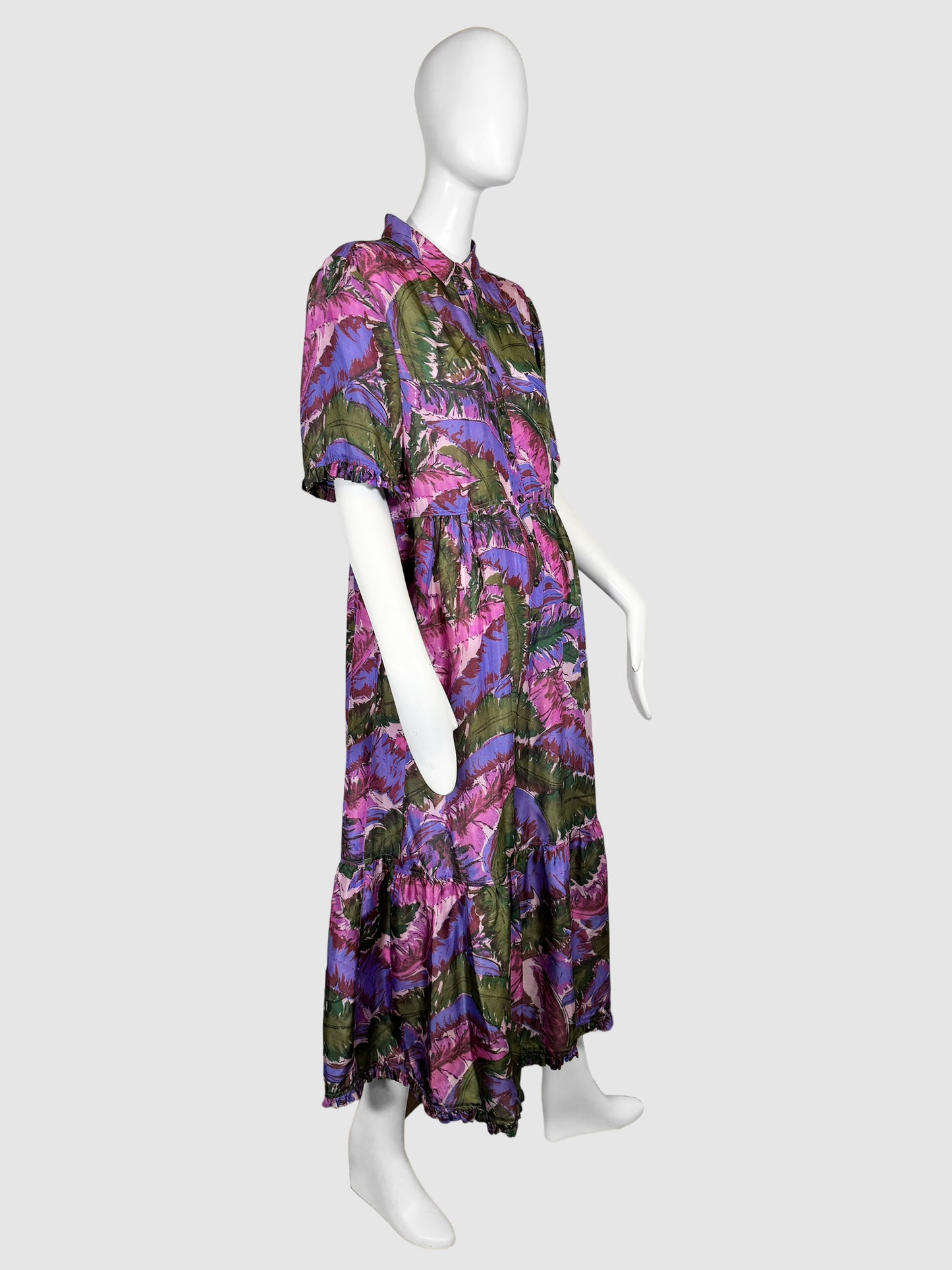 Printed Ruffle Trim Maxi Dress - Size 3