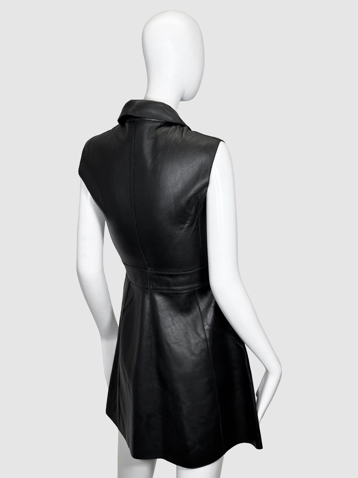 Maje Sleeveless Leather Button-Up Dress - Size 1