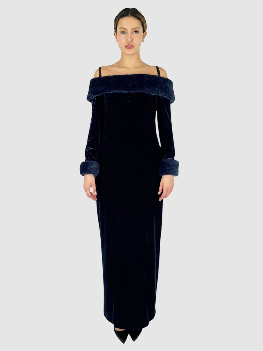 Fur Trim Velvet Dress