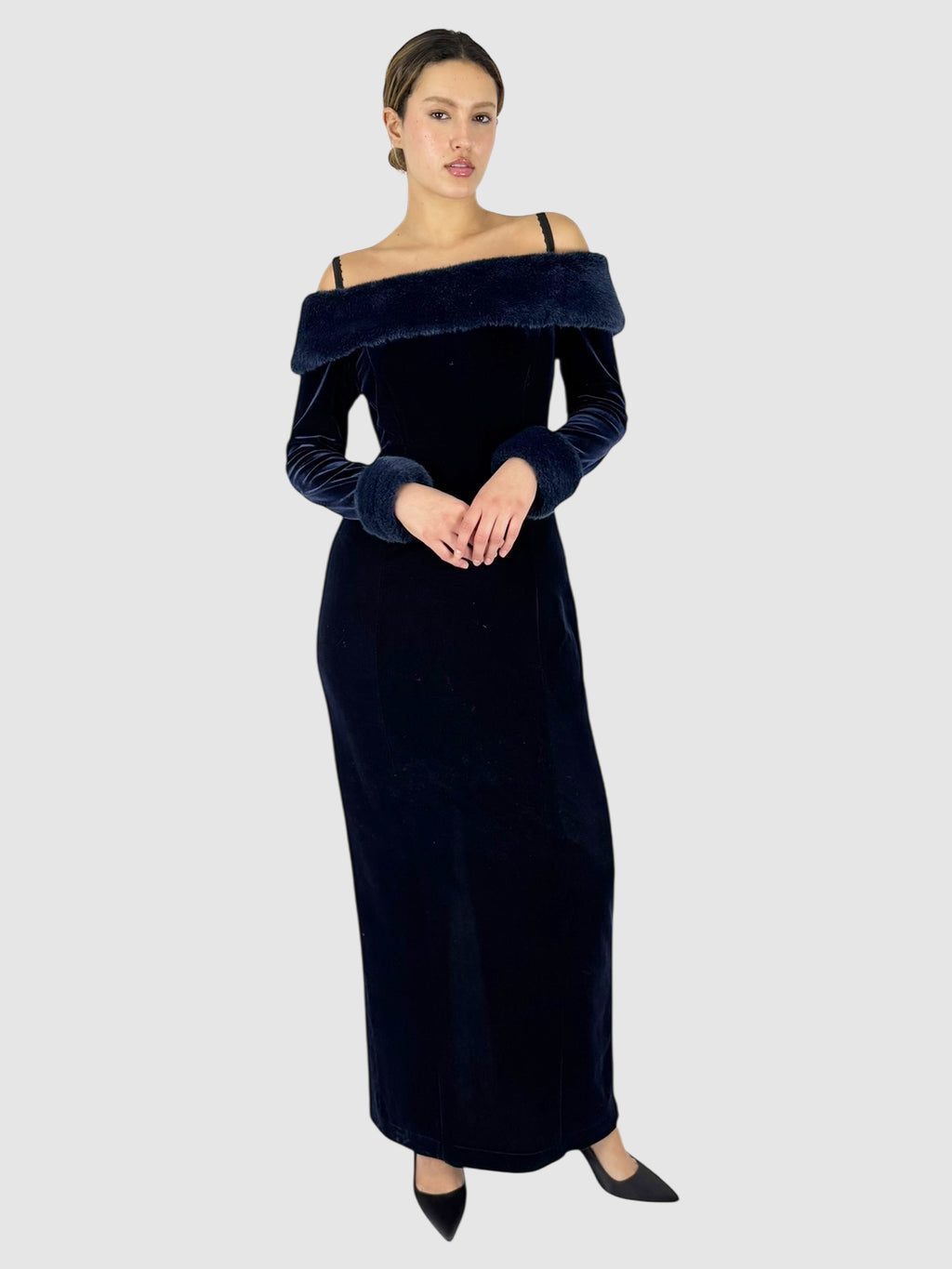 Fur Trim Velvet Dress