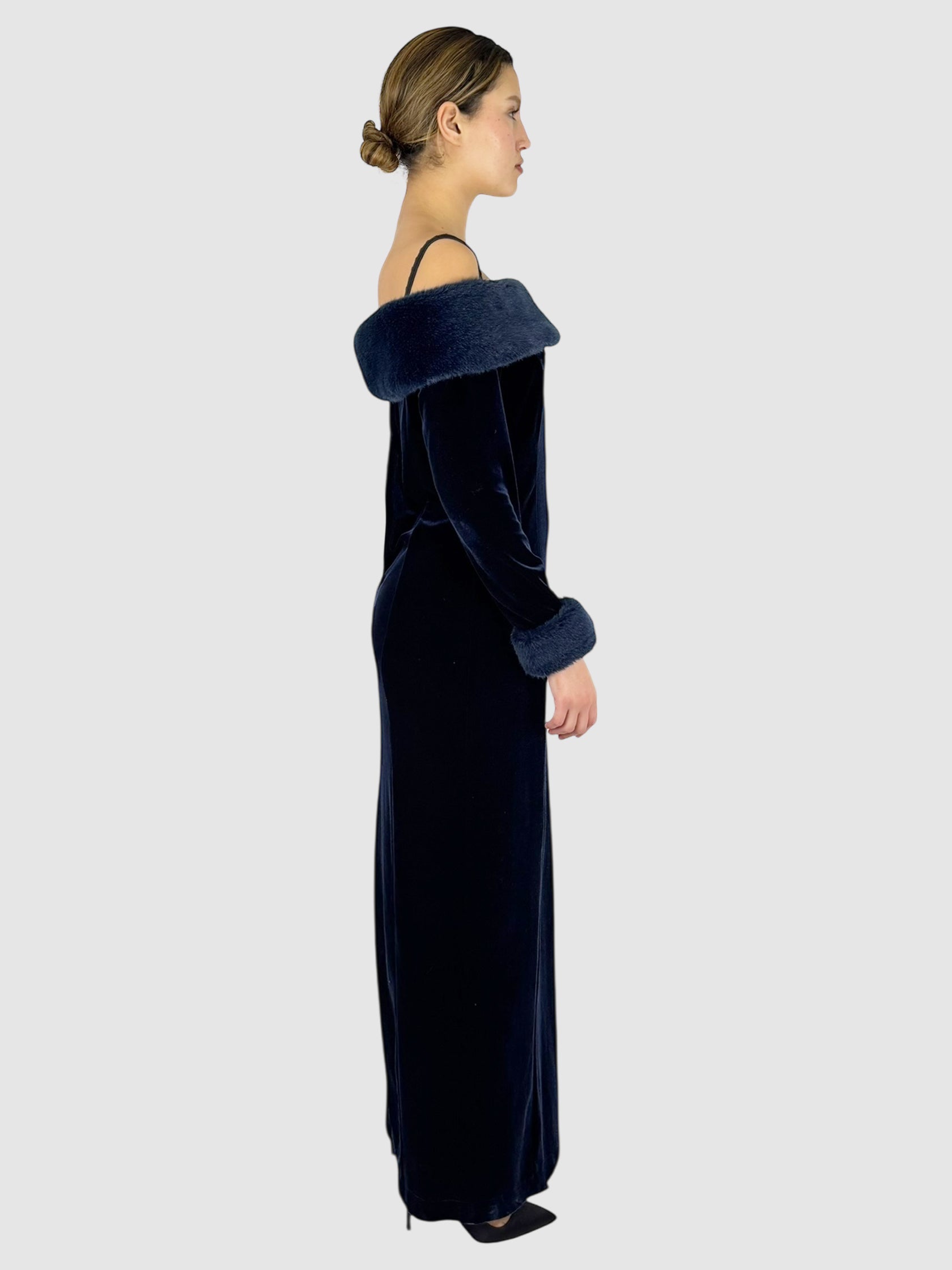 Fur Trim Velvet Dress